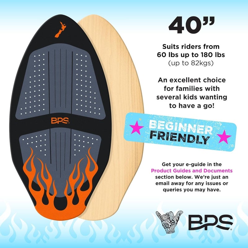 BPS New Zealand ‘Flame’ - High Performance Wooden Skimboard with Custom Traction Pads – with Optional Padded Carry Bag Made from Recycled Plastics – for Kids or Adults, Choose from 4 Colors - Image 2